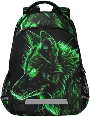 ODAWA Green Neon Wolf School Backpack for Boys Girls Elementary Bookbag Travel Bag Casual Rucksack