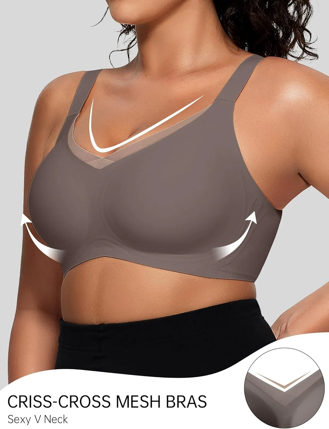 OEAK Womens Wireless Bras V Mesh Comfortable Bralette Supportive Tshirt Bra No Underwire Seamless Push Up Everyday Bras