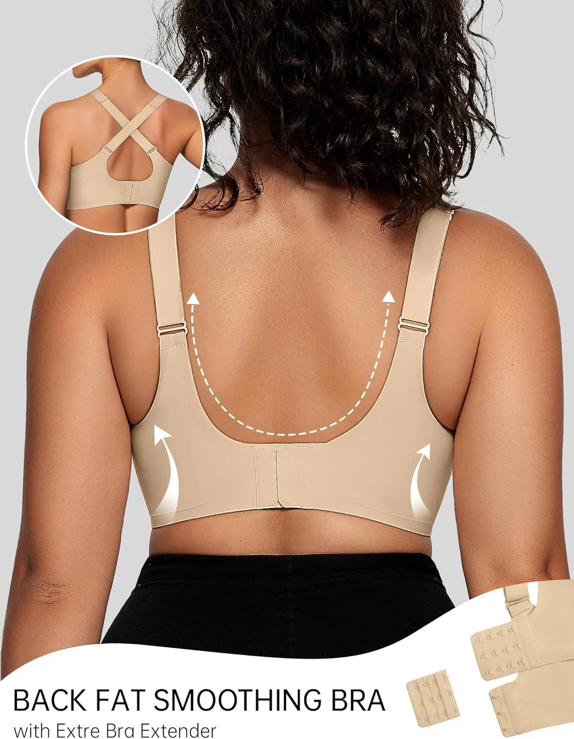 OEAK Womens Wireless Bras V Mesh Comfortable Bralette Supportive Tshirt Bra No Underwire Seamless Push Up Everyday Bras