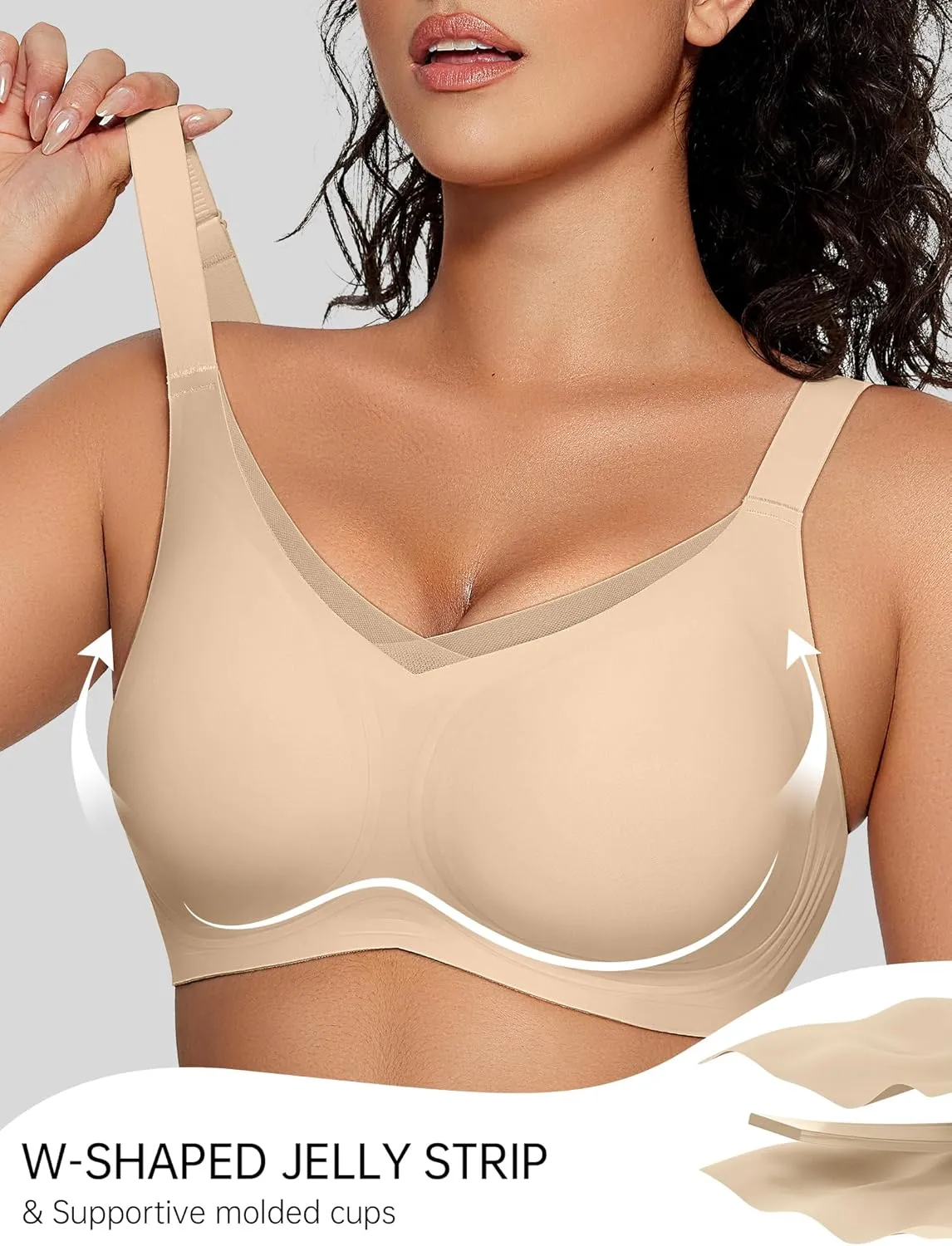 OEAK Womens Wireless Bras V Mesh Comfortable Bralette Supportive Tshirt Bra No Underwire Seamless Push Up Everyday Bras