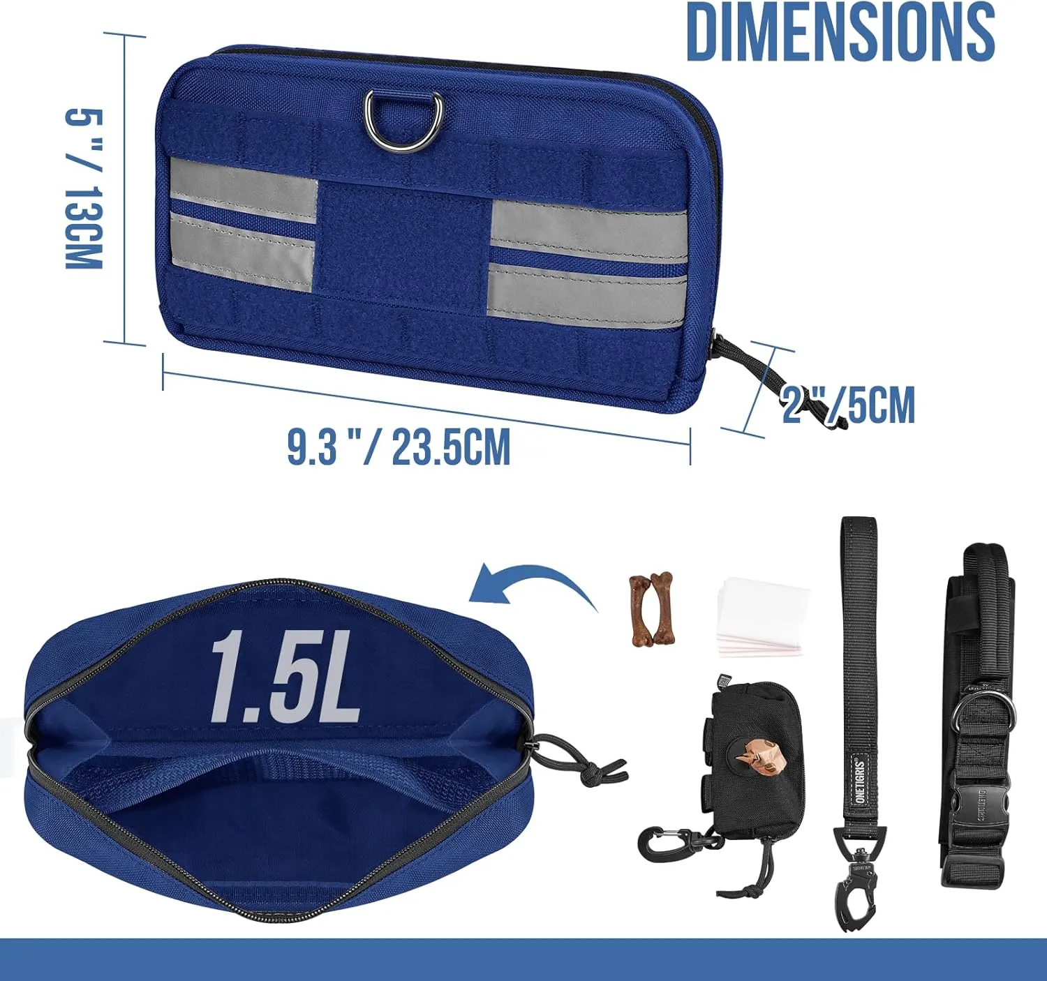 OneTigris Service Dog Harness Molle Saddle Bag, Large Tactical Add-on Pouches for Treats, Poop Bags, Toys Dog Backpack, 9.3”*5” (Blue)