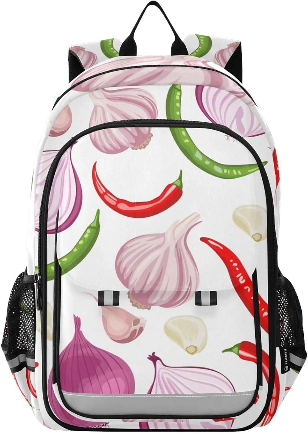 Onions Garlic Chili Peppers Pattern Backpack Girls Boys Elementary School Bags Bookbags Laptop Backpack Travel Daypack Safe Reflective Stripes