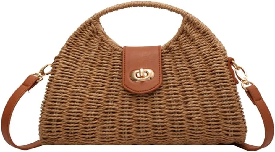 Orgone Summer Beach Woven Tote Bag, Straw Rattan Raffia Bucket Bag, Handmade Basket Handbag