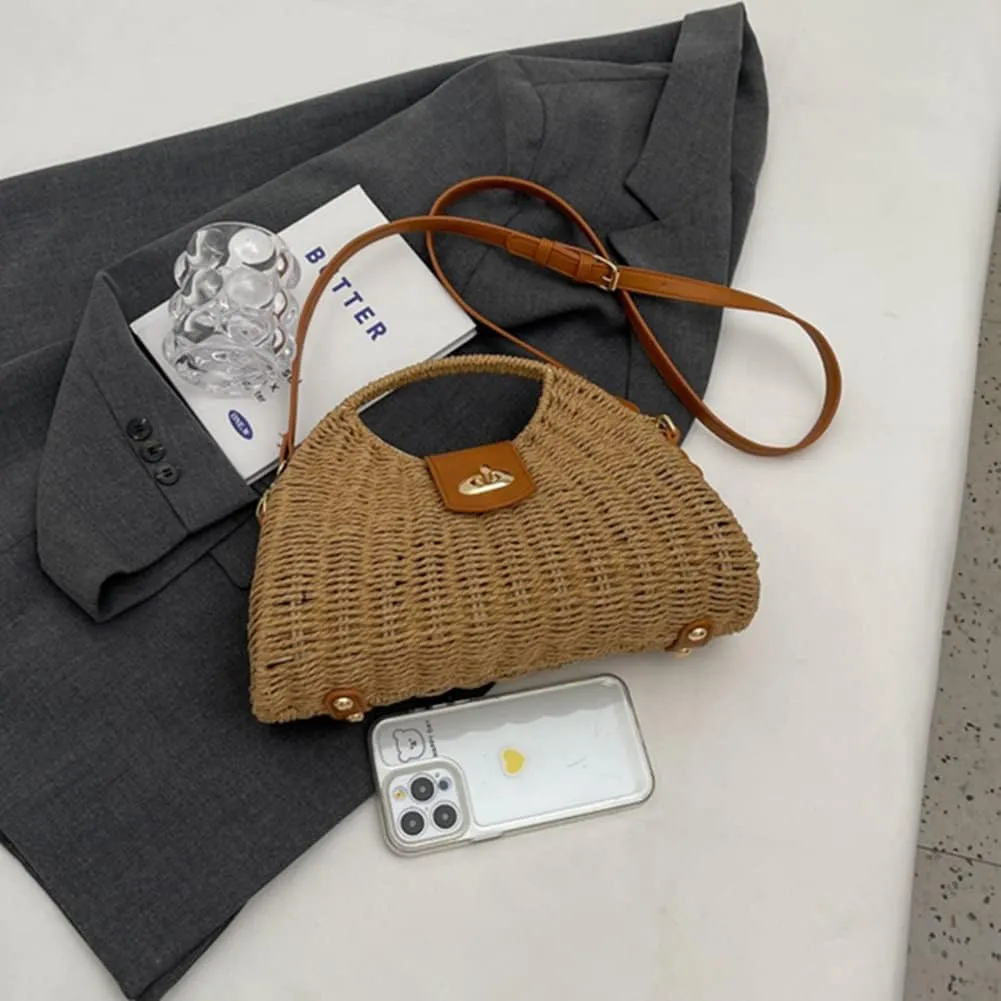 Orgone Summer Beach Woven Tote Bag, Straw Rattan Raffia Bucket Bag, Handmade Basket Handbag