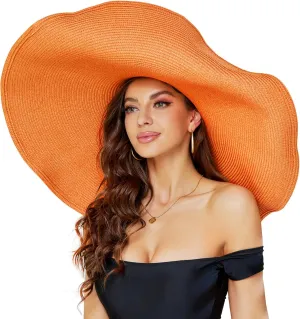 Oversized Beach Straw Hat for Women, Fashion Large Wide Brim Visor Hats Handmade Roll Up Floppy Sun Hat for Summer Beach Cap