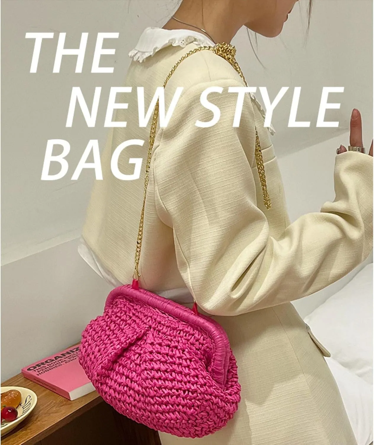 Ovida Straw Clutch Purse for Women Small Dumpling Bag Raffia Woven Purse Summer Beach Shoulder Crossbody Bag