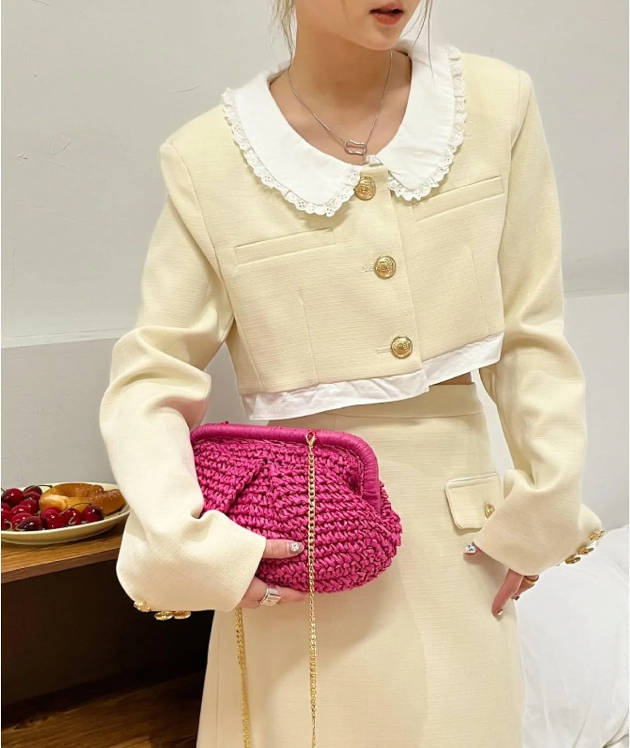 Ovida Straw Clutch Purse for Women Small Dumpling Bag Raffia Woven Purse Summer Beach Shoulder Crossbody Bag