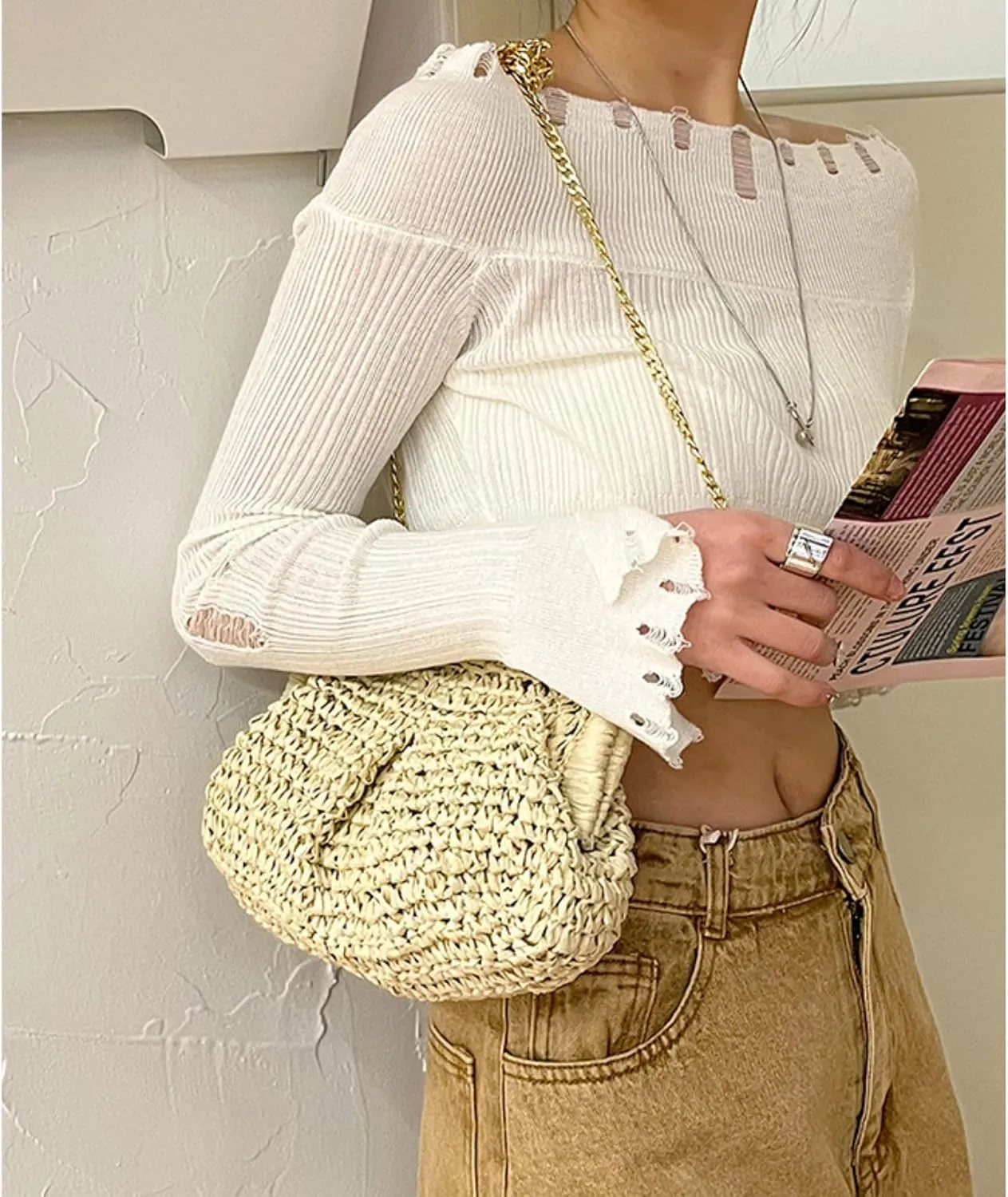 Ovida Straw Clutch Purse for Women Small Dumpling Bag Raffia Woven Purse Summer Beach Shoulder Crossbody Bag