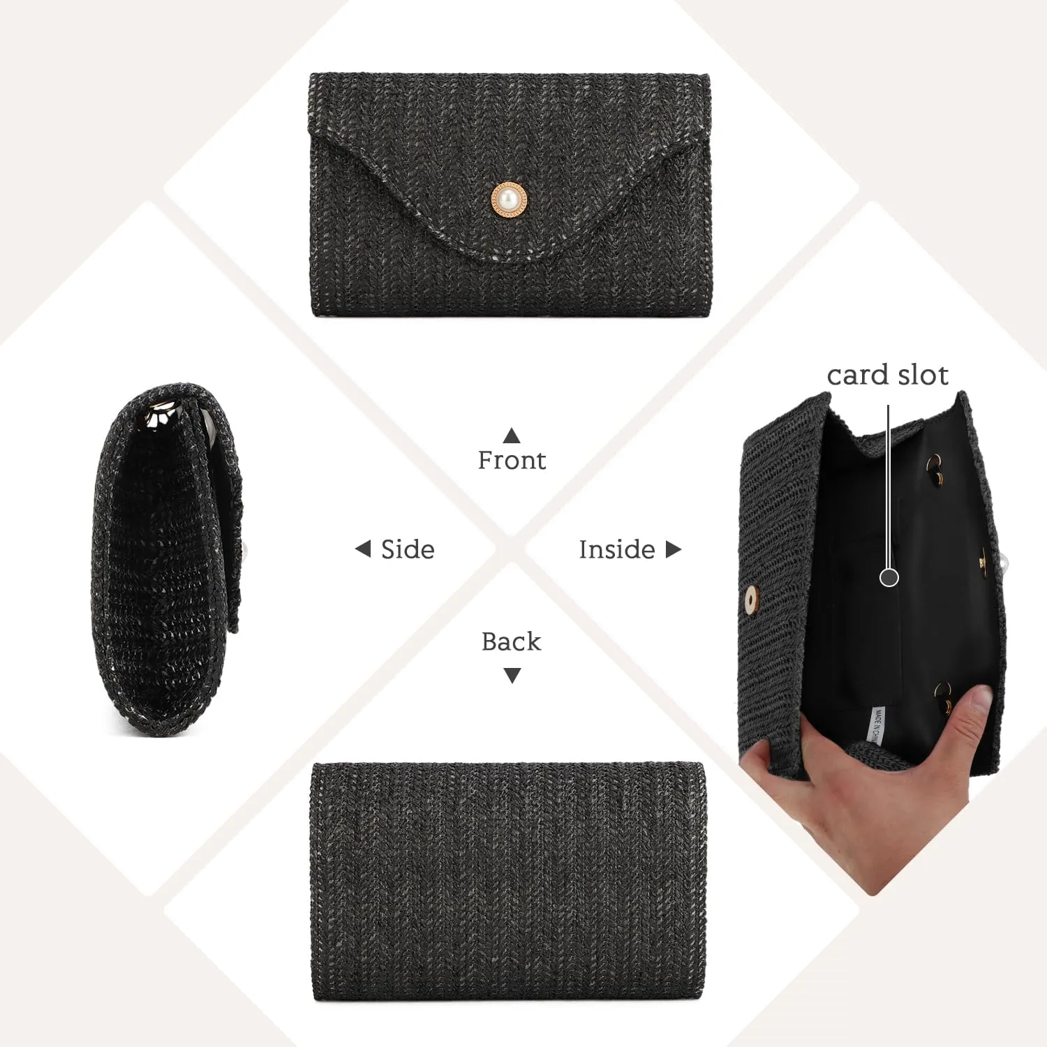 Oweisong Straw Clutch Purses for Women Summer Pearl Evening Bag Small Beach Woven Purse and Handbags 2025