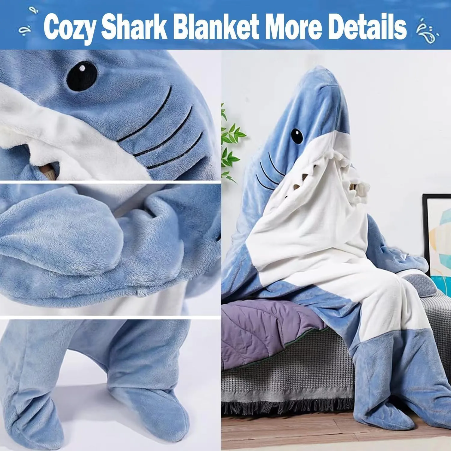 PADTIC Wearable Shark Blanket,Shark Blanket Hoodie Onesie,Soft Cozy Flannel Shark Blanket,Shark Sleeping Bag,Cartoon Wearable Blanket Shark Costume for Adult/Kids(2XL(for 64.9-76.7 Inch Height))