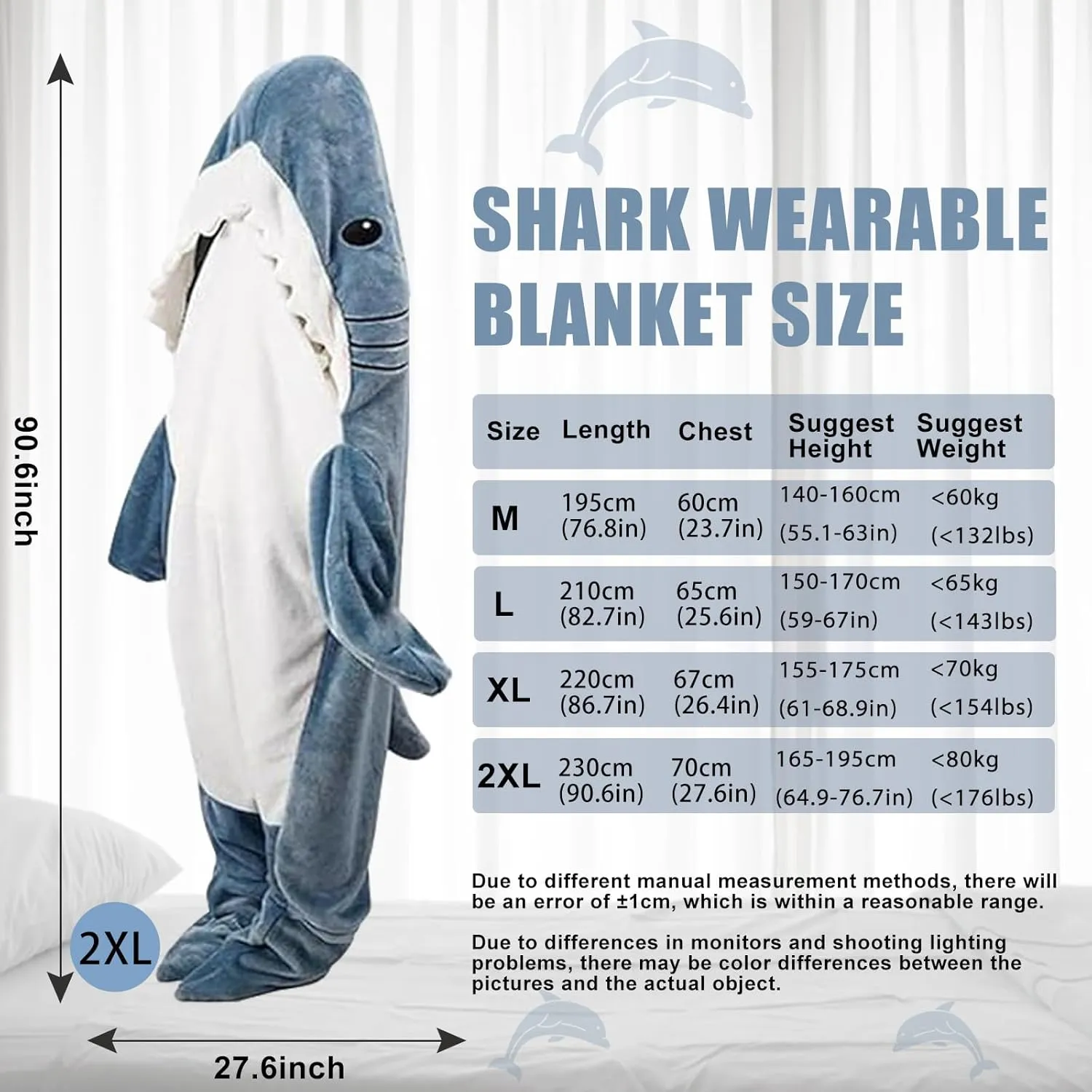 PADTIC Wearable Shark Blanket,Shark Blanket Hoodie Onesie,Soft Cozy Flannel Shark Blanket,Shark Sleeping Bag,Cartoon Wearable Blanket Shark Costume for Adult/Kids(2XL(for 64.9-76.7 Inch Height))