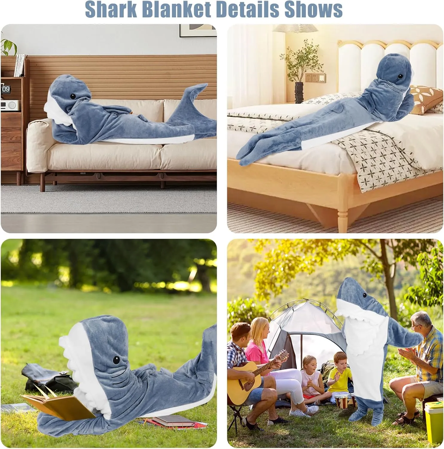 PADTIC Wearable Shark Blanket,Shark Blanket Hoodie Onesie,Soft Cozy Flannel Shark Blanket,Shark Sleeping Bag,Cartoon Wearable Blanket Shark Costume for Adult/Kids(2XL(for 64.9-76.7 Inch Height))