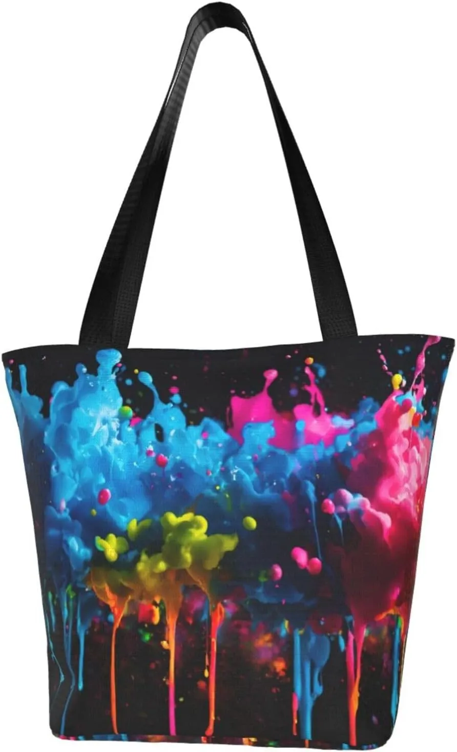Paint Splatter Backdrop Print Multifunctional Tote Daypacks for Women Work Travel Shopping Handbags Shoulder Bag