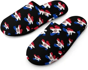 Paraguay Flag Crocodile Alligator Comfort Mens Flannel Slippers Winter Warm Slip-on House Shoes For Home Office Hotel