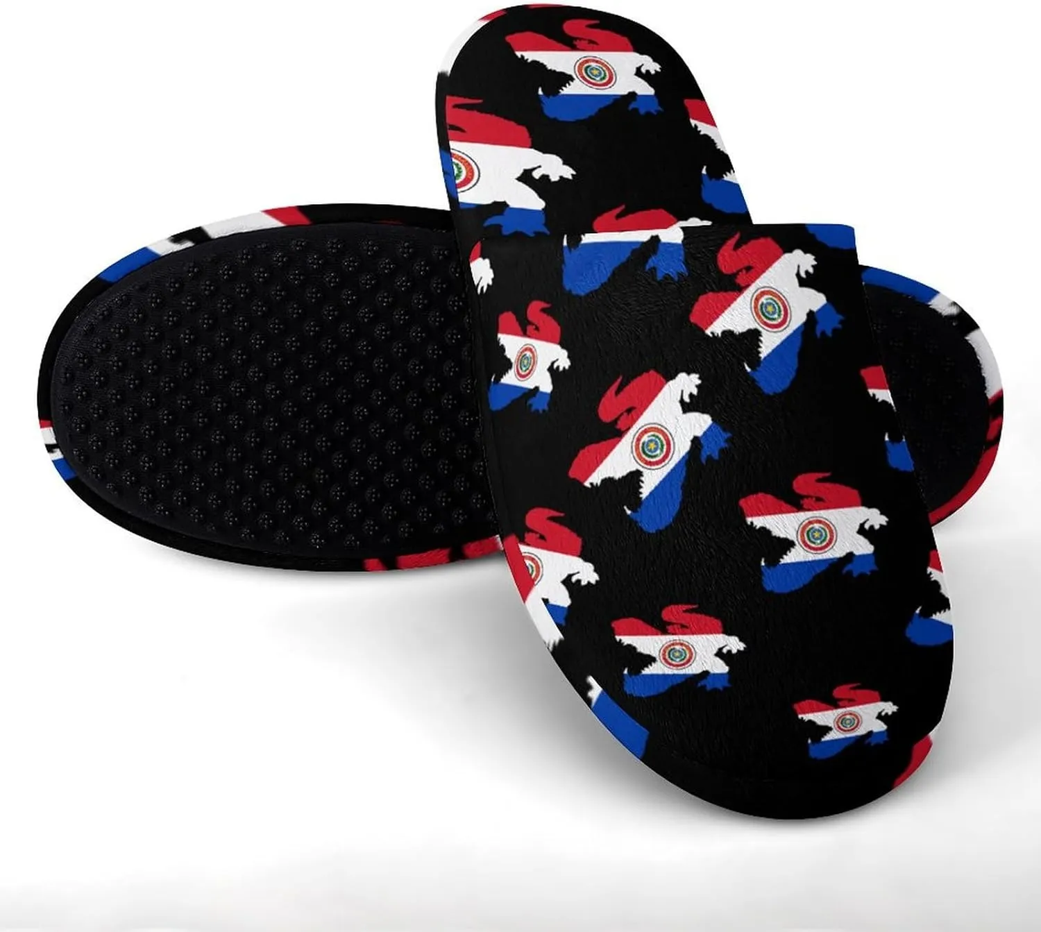 Paraguay Flag Crocodile Alligator Comfort Mens Flannel Slippers Winter Warm Slip-on House Shoes For Home Office Hotel