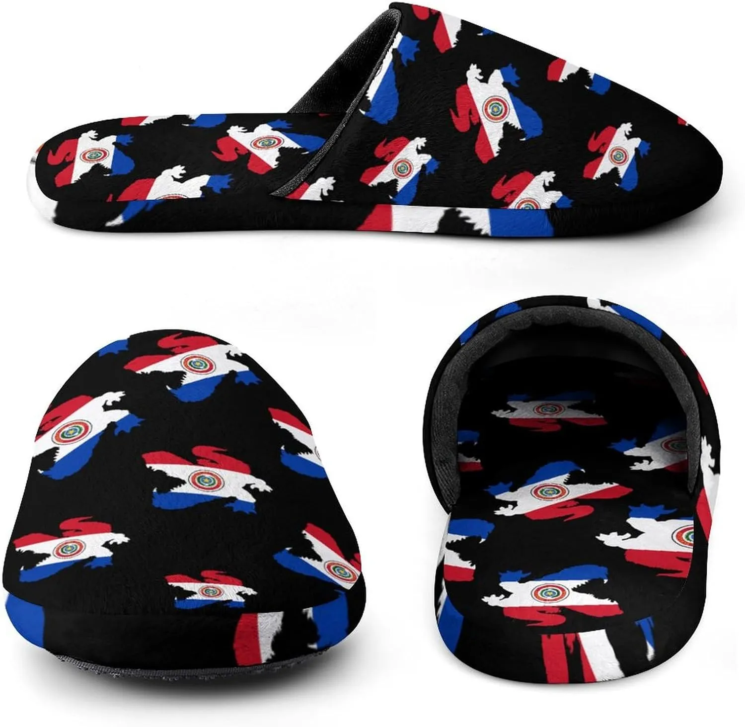 Paraguay Flag Crocodile Alligator Comfort Mens Flannel Slippers Winter Warm Slip-on House Shoes For Home Office Hotel