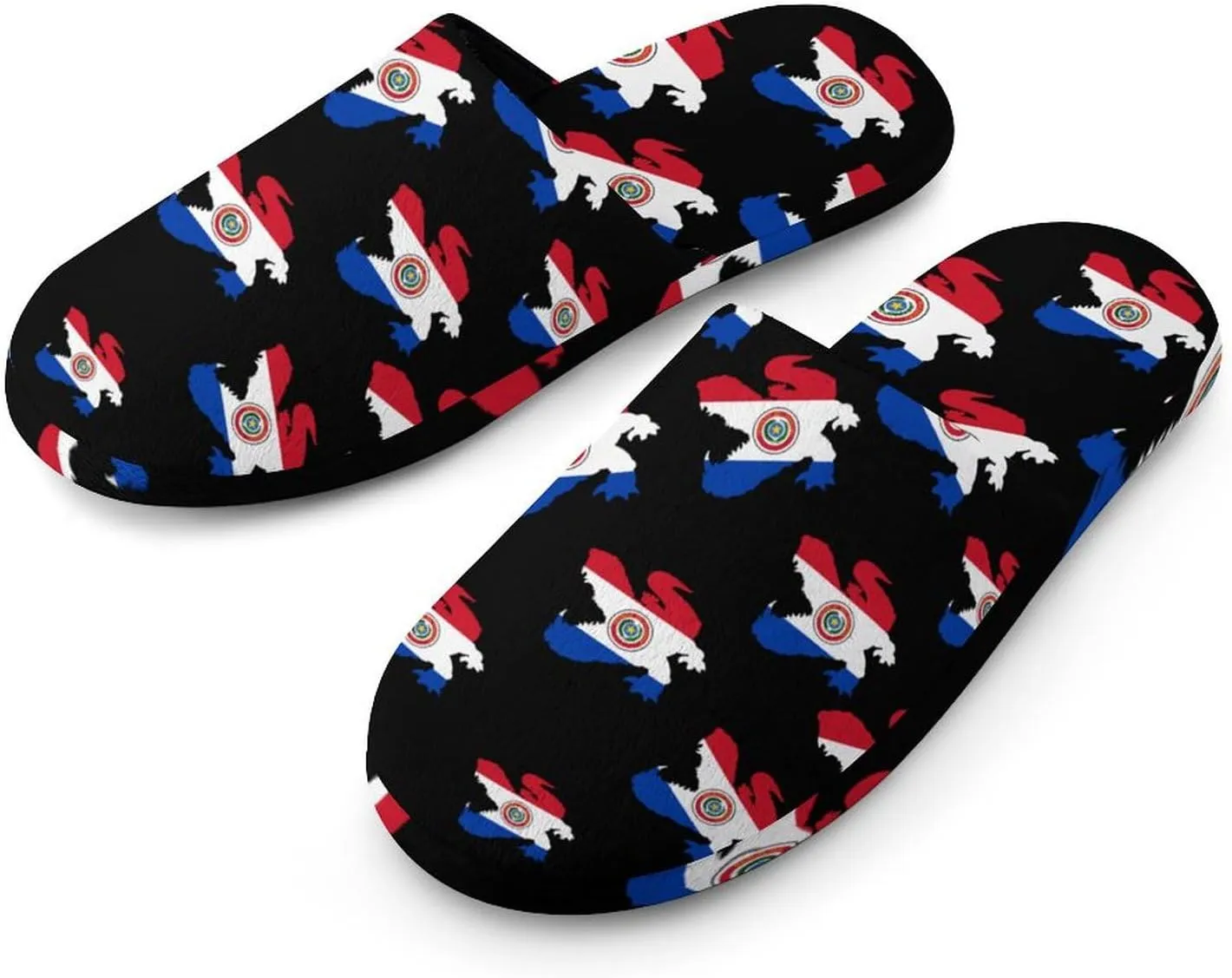 Paraguay Flag Crocodile Alligator Comfort Mens Flannel Slippers Winter Warm Slip-on House Shoes For Home Office Hotel