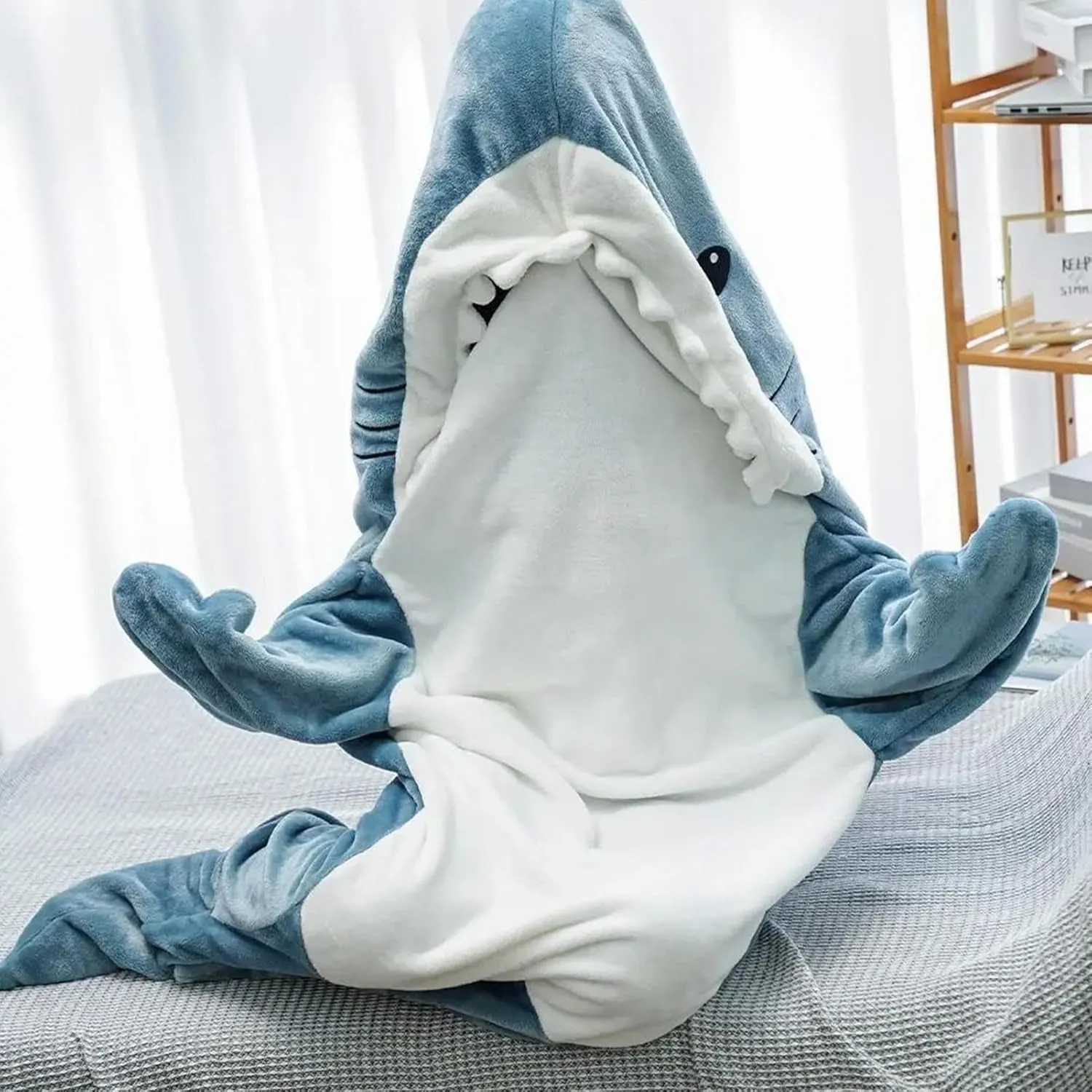 Party Sleepwear Unisex Cosplay Shark Blanket Hoodie Adult Wearable Flannel Pajamas Sleeping Bag Teens