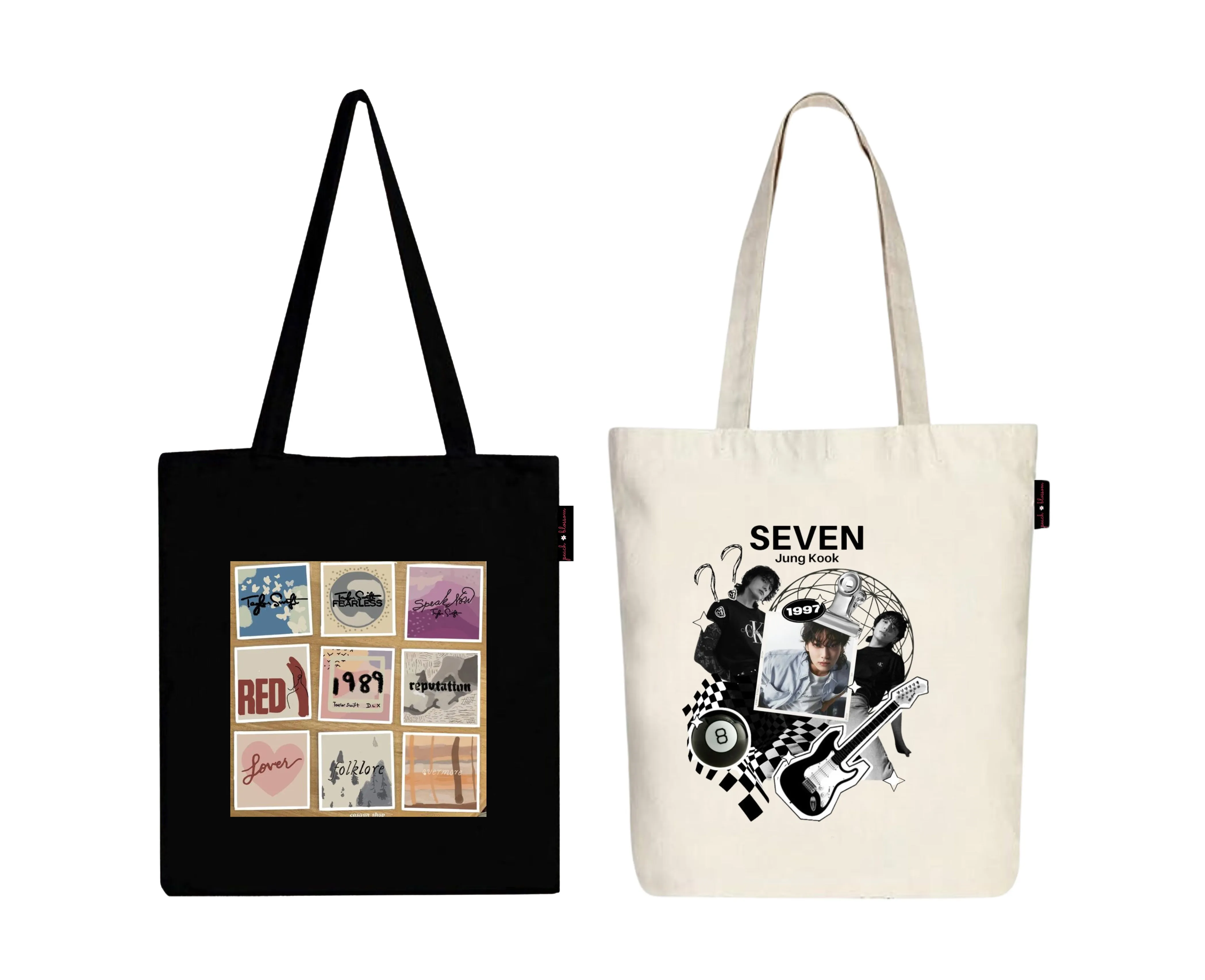 Peach Blossom Women's Cotton Printed Tote Bag With Zipper and Pouch | Pack Of 2 Combo