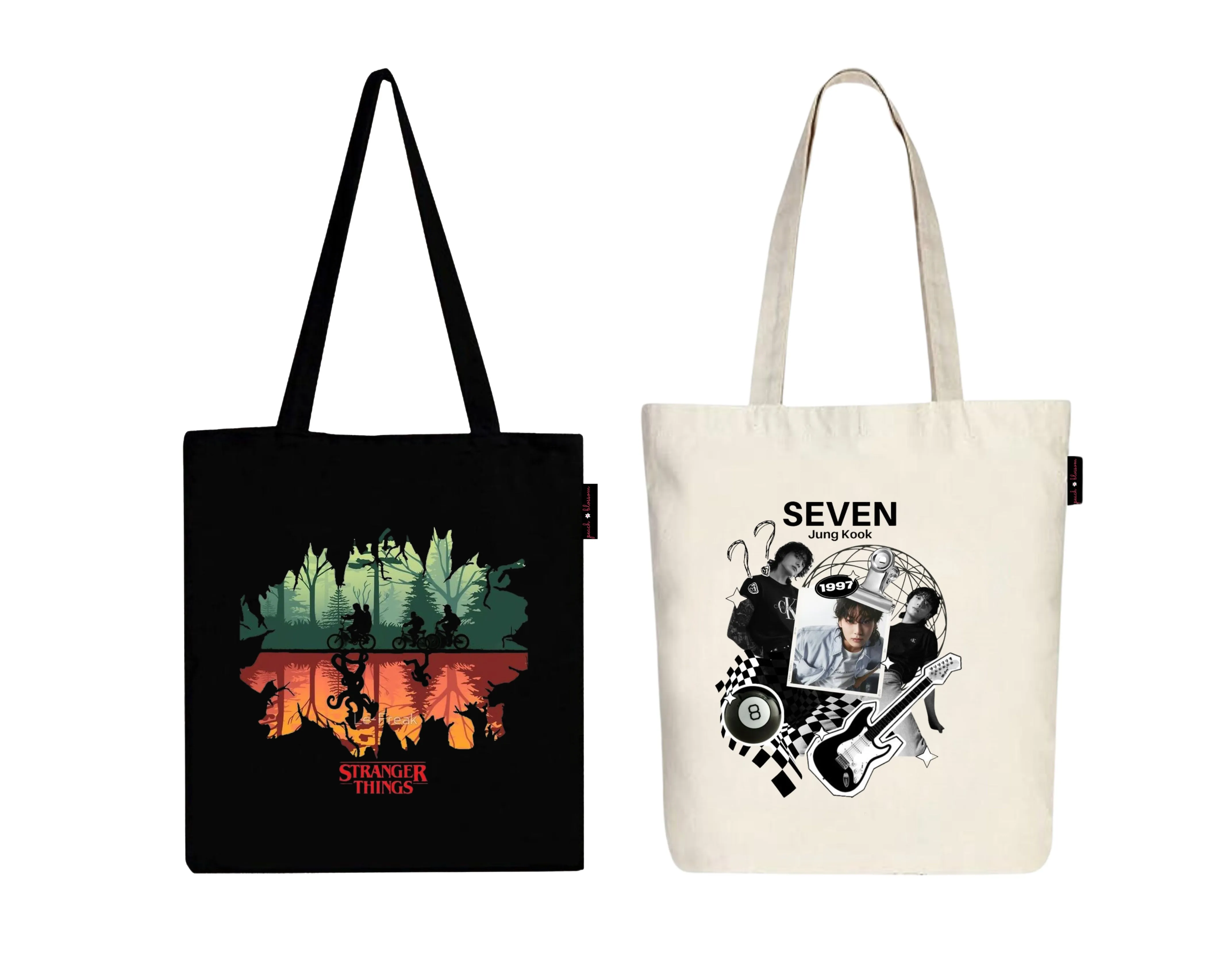 Peach Blossom Women's Cotton Printed Tote Bag With Zipper and Pouch | Pack Of 2 Combo