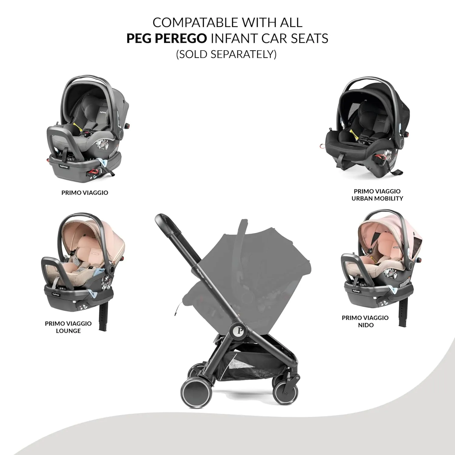 Peg Perego City Loop Seat & Frame Combo –True Black | Compact Travel System from Infant to Toddler | Air Travel Friendly | Compatible with All Primo Viaggio Infant Car Seats