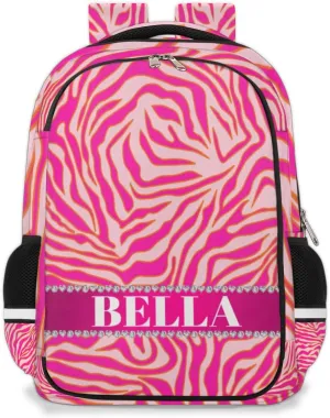 Personalized Kids Backpack Custom Backpack Schoolbag Children Bookbag for Boys & Girls Zebra Stripes Pink