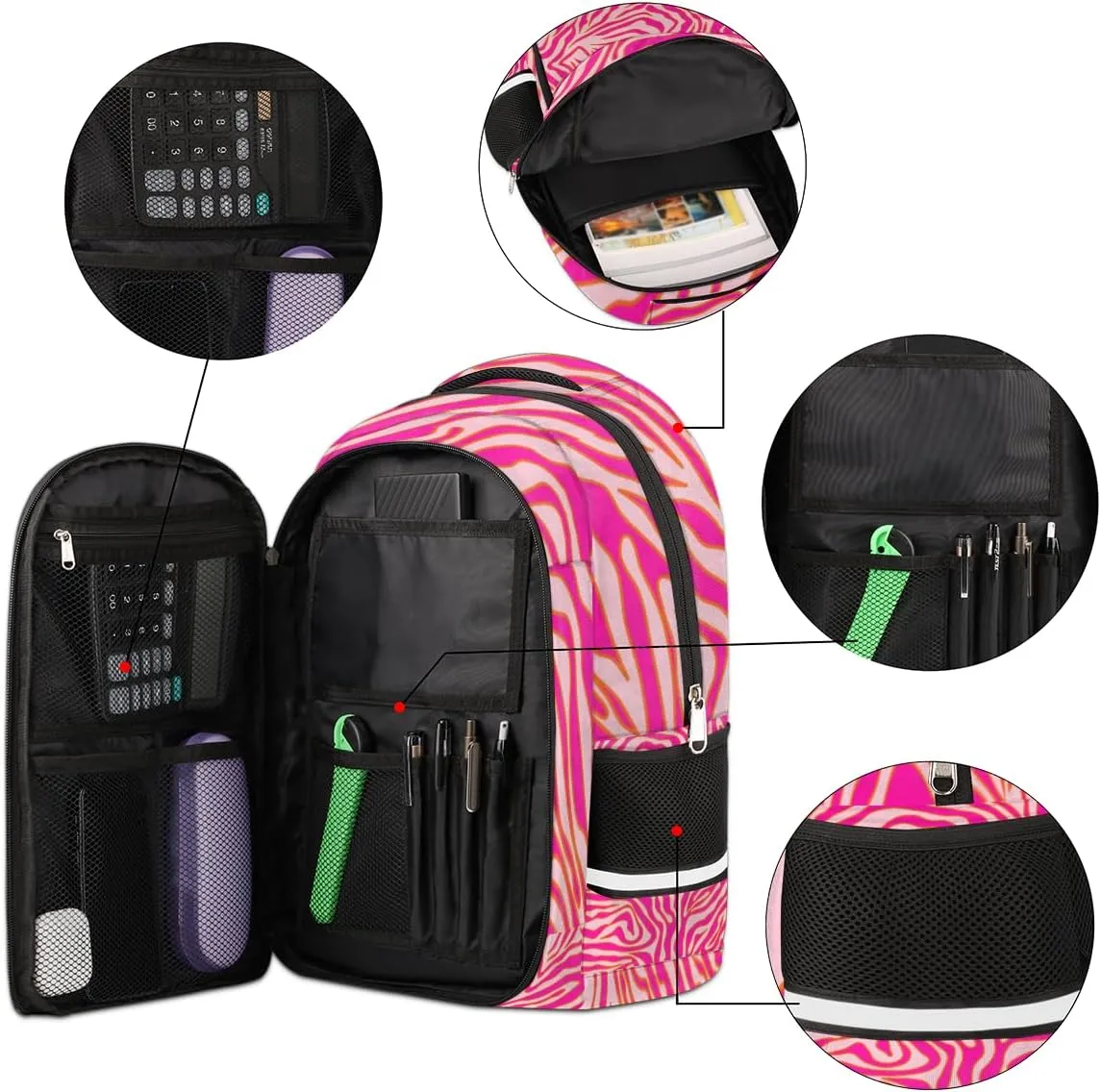 Personalized Kids Backpack Custom Backpack Schoolbag Children Bookbag for Boys & Girls Zebra Stripes Pink