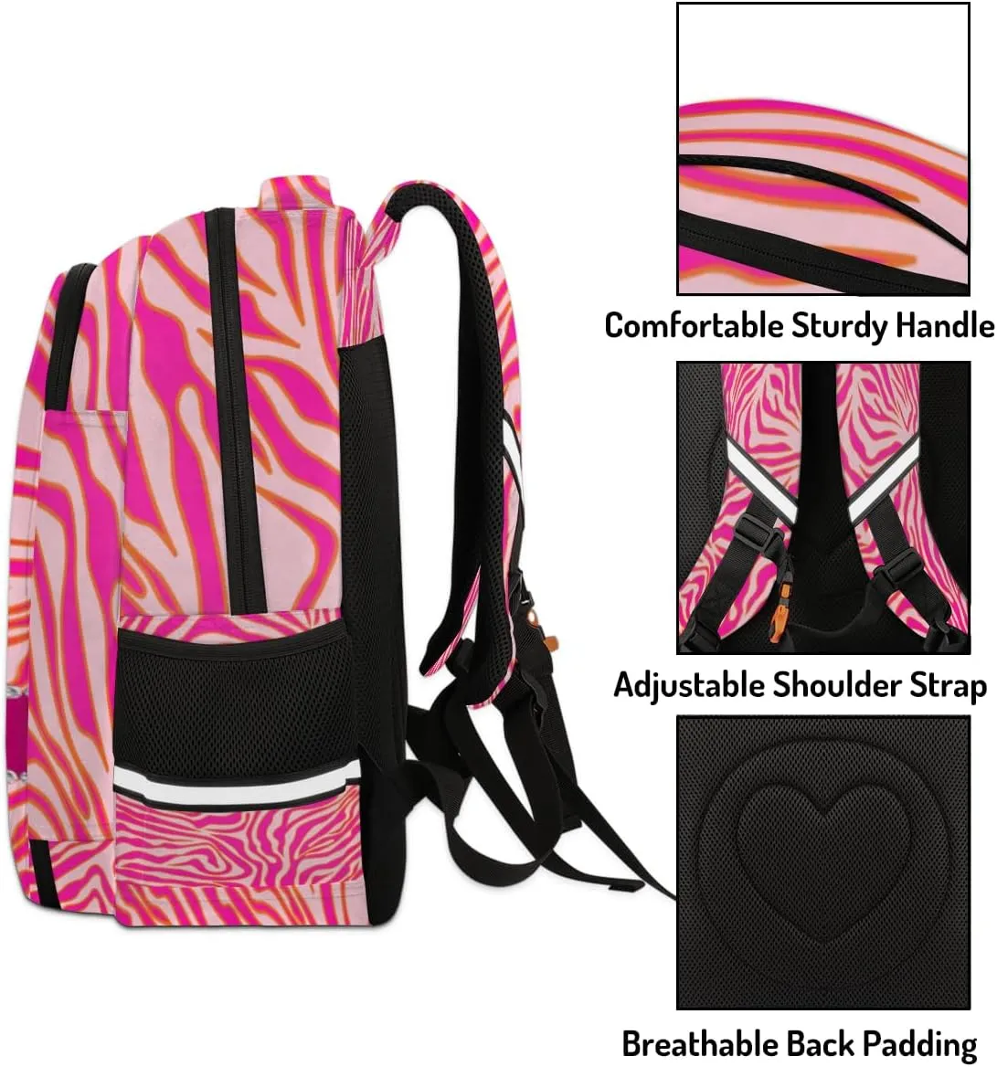 Personalized Kids Backpack Custom Backpack Schoolbag Children Bookbag for Boys & Girls Zebra Stripes Pink