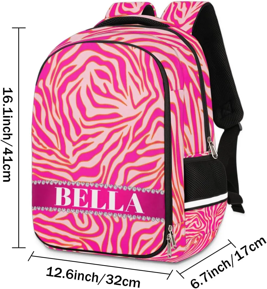 Personalized Kids Backpack Custom Backpack Schoolbag Children Bookbag for Boys & Girls Zebra Stripes Pink