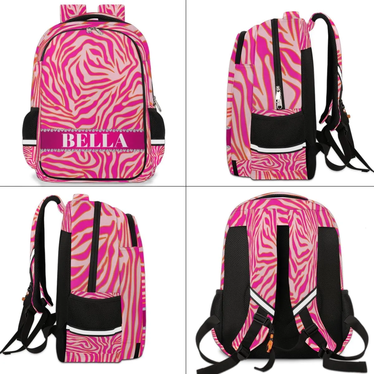 Personalized Kids Backpack Custom Backpack Schoolbag Children Bookbag for Boys & Girls Zebra Stripes Pink