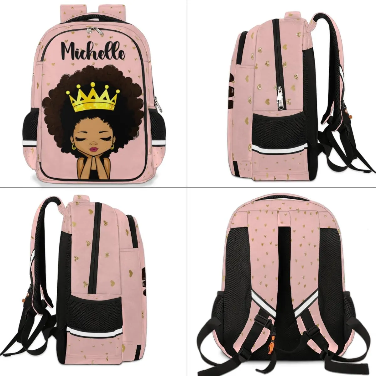 Personalized Kids Backpack Custom Backpack Schoolbag Children Bookbag for Girls Afro Girl Princess