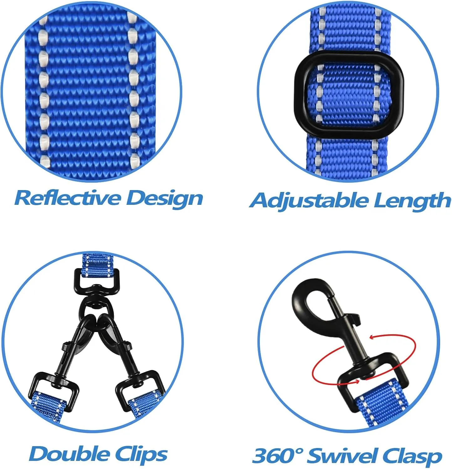 PetBonus Double Dog Leash, No Tangle Dual Dog Leash, Reflective Walking Training Leash, 4 Comfortable Padded Handles for 2 Dogs with Collapsible Bowl and Waste Bags (Blue, Large)