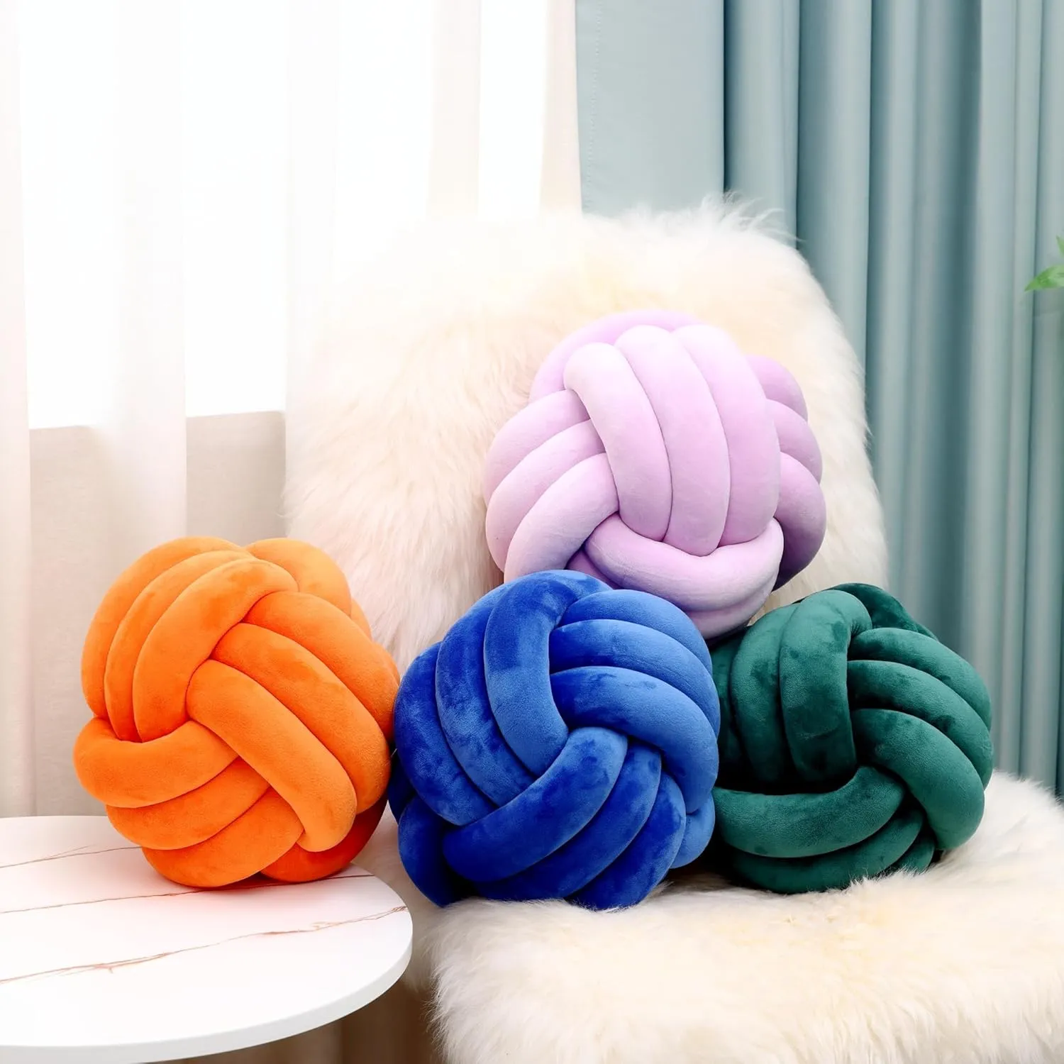 Petrella Knot Pillows Ball Round Throw Pillows Home Decor Cushion Decorative Aesthetic Throw Pillows，Orange 11inch