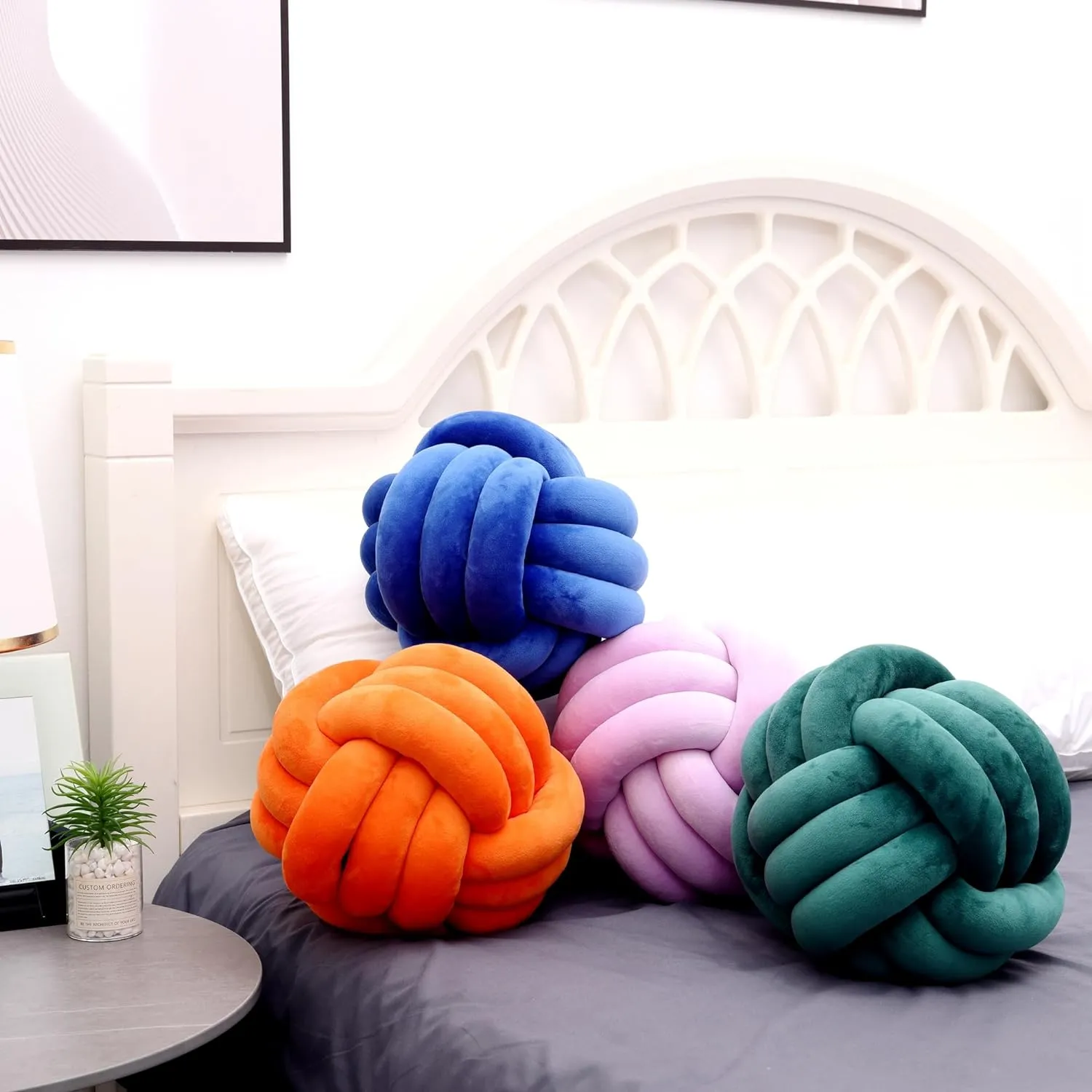 Petrella Knot Pillows Ball Round Throw Pillows Home Decor Cushion Decorative Aesthetic Throw Pillows，Orange 11inch