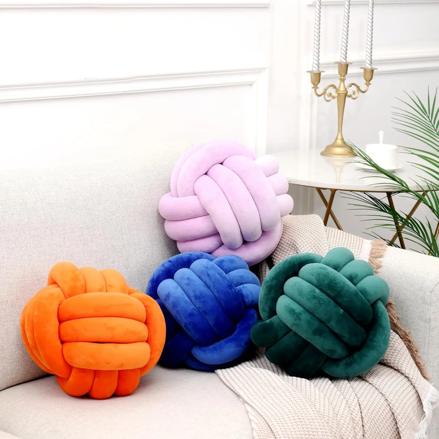 Petrella Knot Pillows Ball Round Throw Pillows Home Decor Cushion Decorative Aesthetic Throw Pillows，Orange 11inch
