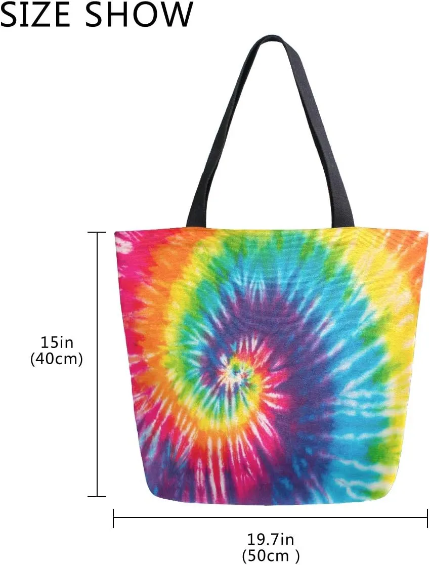 Pfrewn Tie Dye Canvas Tote Bag Extra Large Grocery Bag Casual Beach Shopping Tote Heavy Duty Washable Shoulder Bags Handbag