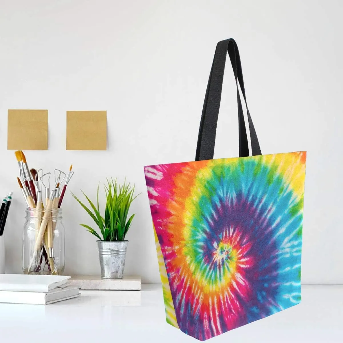 Pfrewn Tie Dye Canvas Tote Bag Extra Large Grocery Bag Casual Beach Shopping Tote Heavy Duty Washable Shoulder Bags Handbag