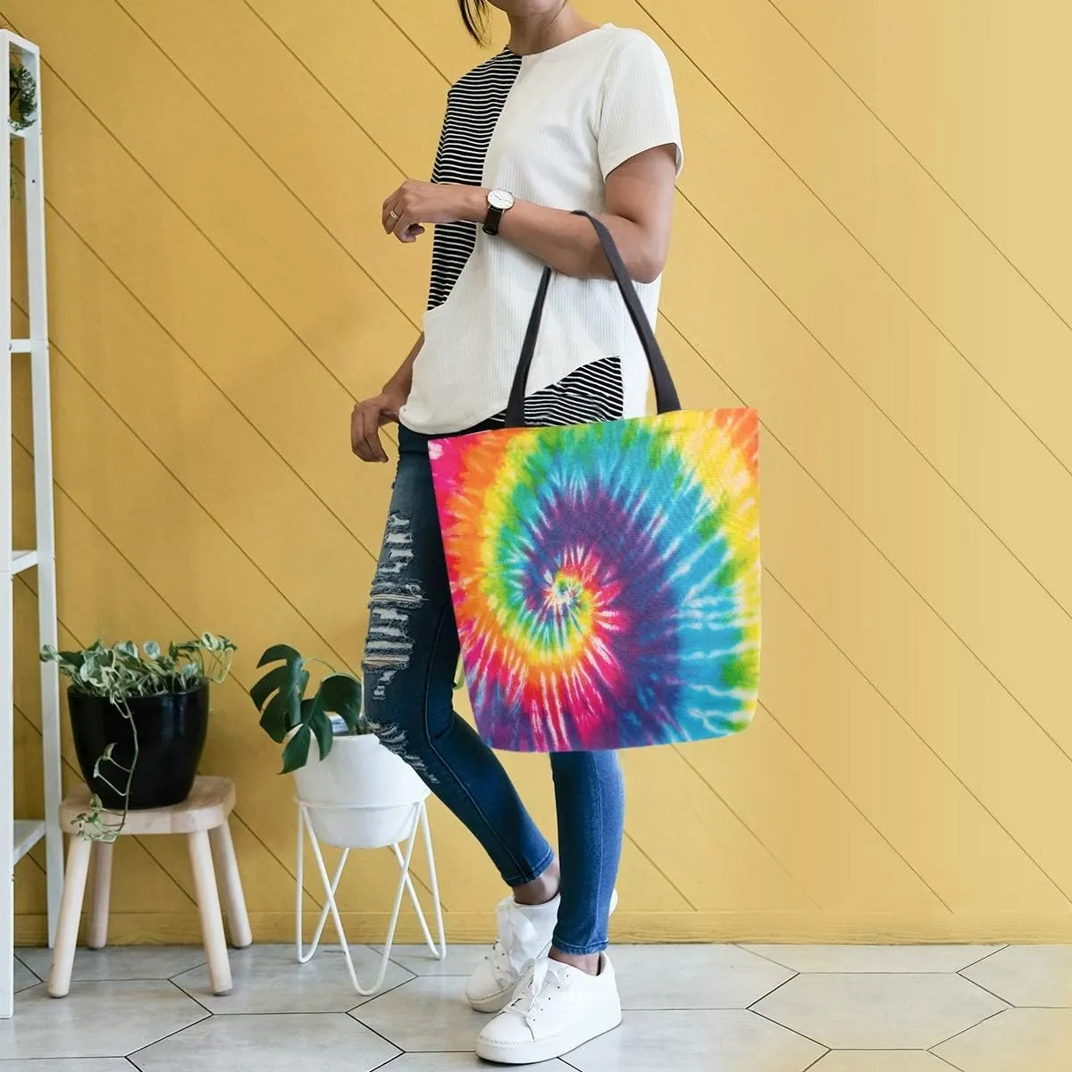 Pfrewn Tie Dye Canvas Tote Bag Extra Large Grocery Bag Casual Beach Shopping Tote Heavy Duty Washable Shoulder Bags Handbag