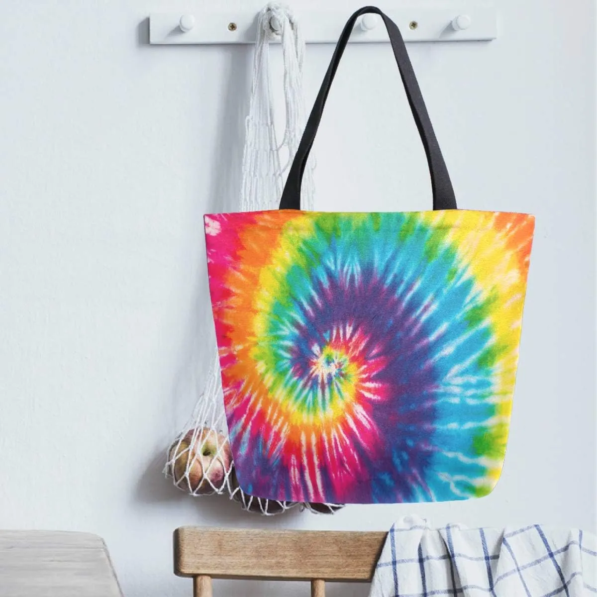 Pfrewn Tie Dye Canvas Tote Bag Extra Large Grocery Bag Casual Beach Shopping Tote Heavy Duty Washable Shoulder Bags Handbag