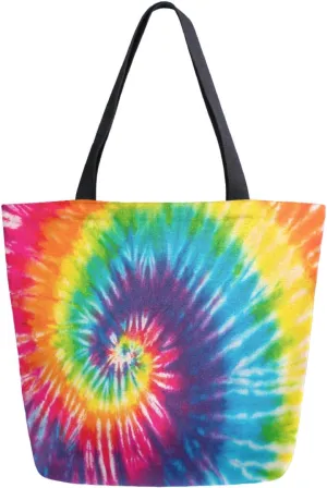 Pfrewn Tie Dye Canvas Tote Bag Extra Large Grocery Bag Casual Beach Shopping Tote Heavy Duty Washable Shoulder Bags Handbag