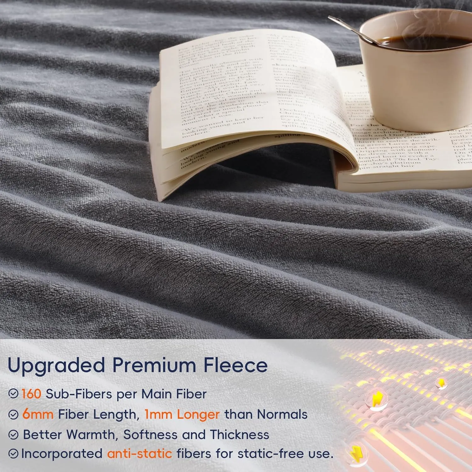 PHF Oversized King Fleece Blanket 120"x120", No Shed No Pilling Big Soft Blanket, Extra Large 10'x 10' Lightweight for Bed, Sofa Travel and Camping, Suitable for All Season, Grey