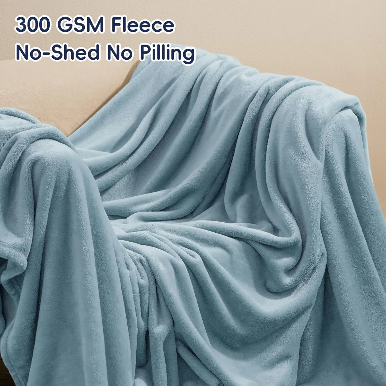 PHF Ultra Soft Fleece Blanket Queen Size, No Shed No Pilling Luxury Plush Cozy 300GSM Lightweight Blanket for Bed, Couch, Chair, Sofa Suitable for All Season, 90" x 90", Dusty Blue