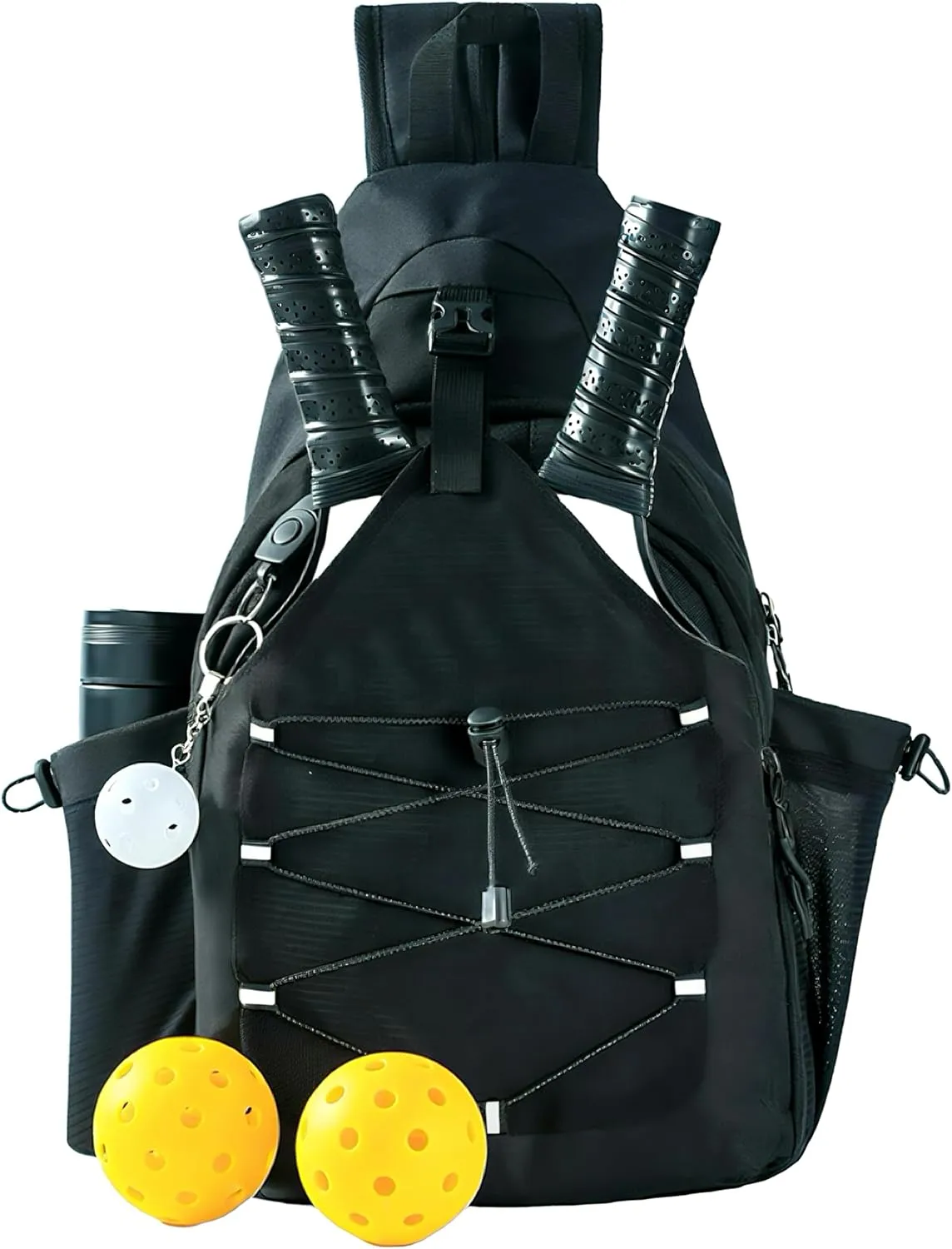 Pickleball Bag with Integrated Hook,18" x 10" Waterproof Pickleball Bags for Women for Men, Backpack & Crossbody Includes Pickleball Storage Bag and Keychain (Black)