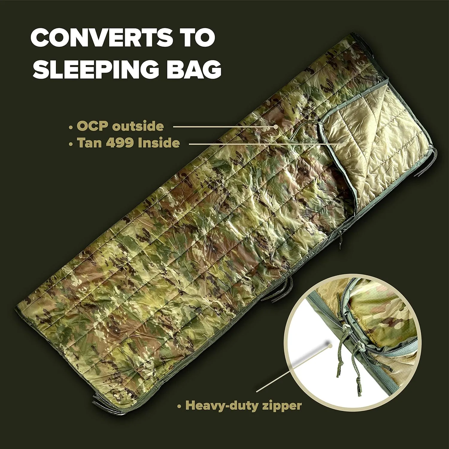 Pinnacle Mercantile Authentic Military Woobie with Zipper Made in USA by Winston-Salem Industries for The Blind OCP Camo Sleeping Bag Poncho Liner Nylon Tactical Blanket Exact US Army Specs