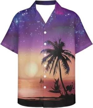 PinUp Angel Hawaiian Shirt for Men Short Sleeves Stripes Button Down Summer Beach Funky Color Block Holiday Dress Shirt