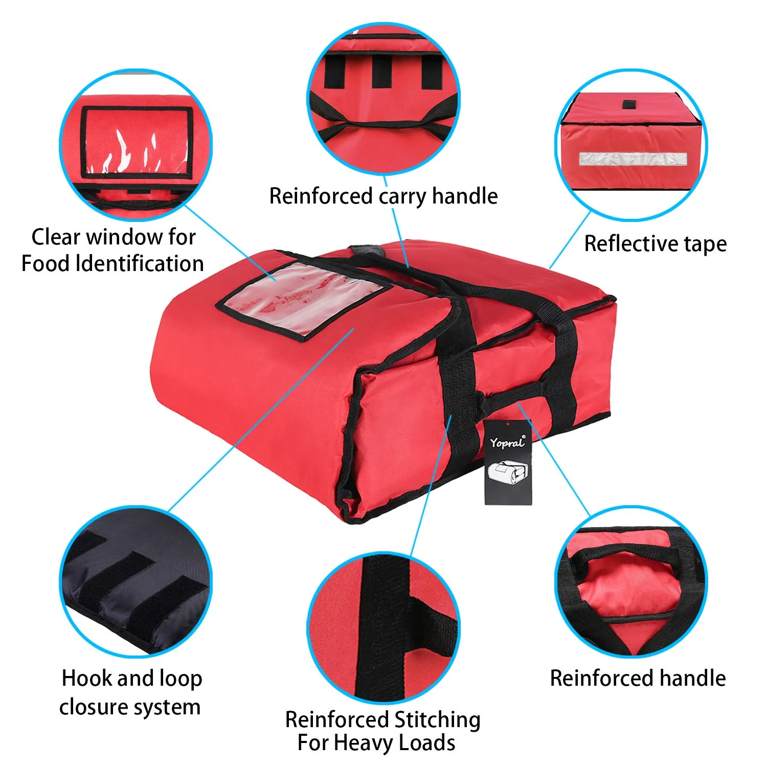 Pizza Bag, Thermal Pizza Delivery Bags Insulated Pizza Delivery Bag Pizza Boxes Professional Warmer Carrier Moisture Free for 3-12" or 3-14" (Red, 15"X15"X7")