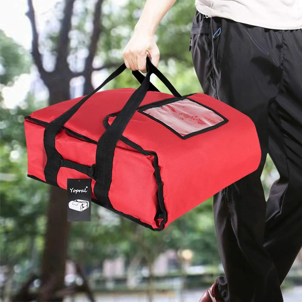 Pizza Bag, Thermal Pizza Delivery Bags Insulated Pizza Delivery Bag Pizza Boxes Professional Warmer Carrier Moisture Free for 3-12" or 3-14" (Red, 15"X15"X7")