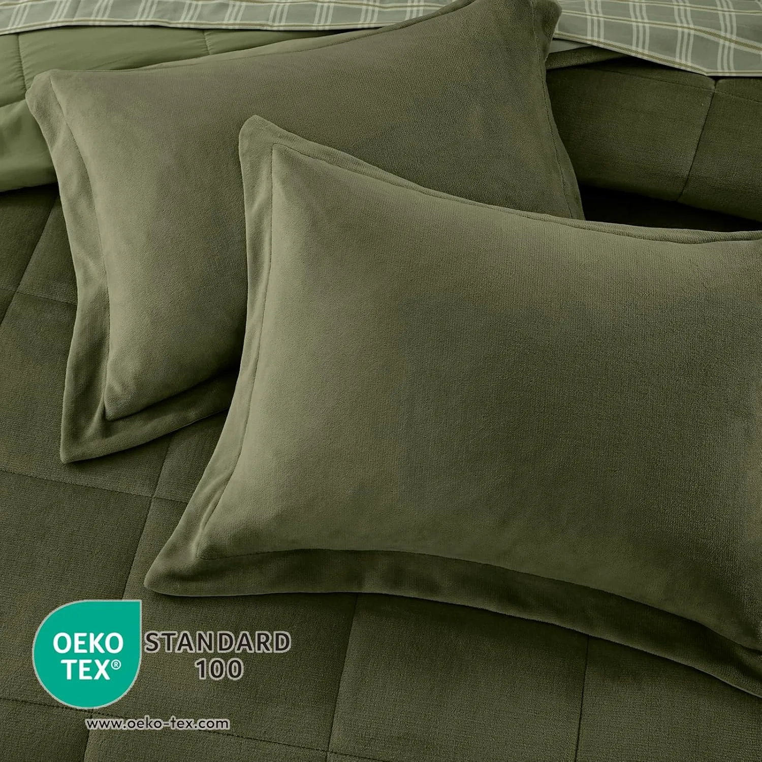 Plush Queen Comforter Set Bed in a Bag, Moss Green Flannel Velvet Comforter Sets 7 Pieces, Soft Warm Bedding Set with Comforter, Fitted&Flat Sheets, Pillowcases&Shams