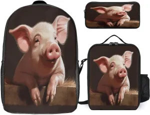 Pocket Backpack,Foolish Cute Pig Print Cross Body Lunch Bag Set,casual Daypacks,3 Pcs Backpack Set, Style