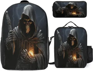 Pocket Backpack,Grim-Reaper Print Cross Body Lunch Bag Set,casual Daypacks,3 Pcs Backpack Set, Style
